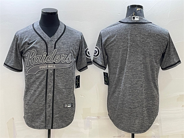 Men's Las Vegas Raiders Blank Gray With Patch Cool Base Stitched Baseball Jersey - Click Image to Close